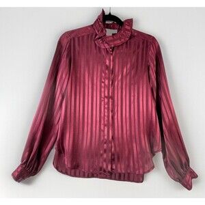 Vintage Evan Picone‎ Burgundy Blouse Top Shirt Size 6 Cottage Eighties Striped